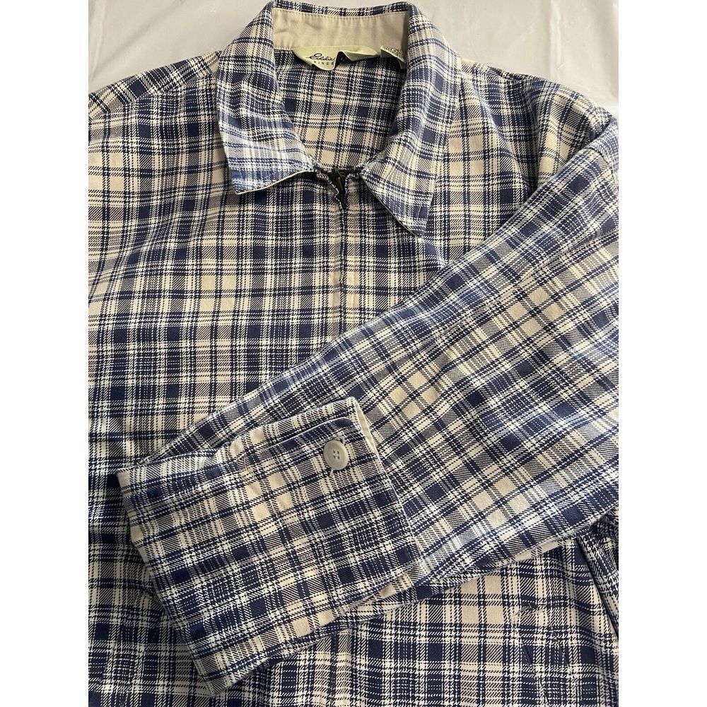 Eddie Bauer Cotton All Season Lt. Blue Plaid Full Zip Jacket With Pockets-Size L